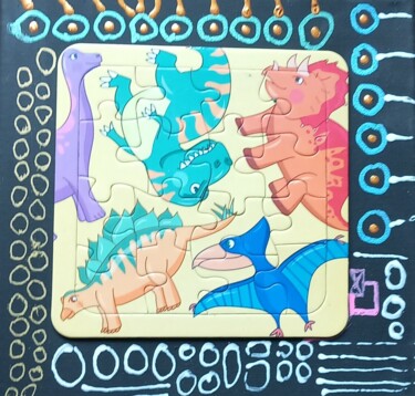 拼贴 标题为“dino 1” 由Ronnie Kolner, 原创艺术品, 拼贴