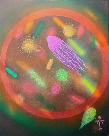 绘画 标题为“Micro” 由Troy Wilson-Ripsom, 原创艺术品, 喷漆 安装在木质担架架上