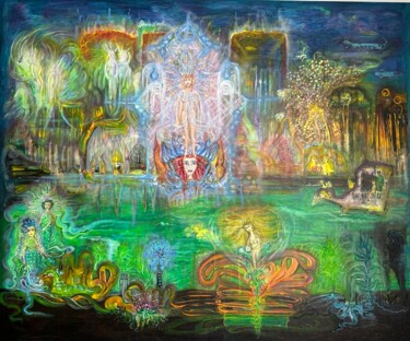 Pittura intitolato "Der See von Avalon" da Annemarie Stelzer, Opera d'arte originale, Tempera