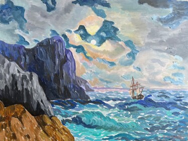 Peinture intitulée "Moonlight night" par Arman Khlghatyan, Œuvre d'art originale, Huile Monté sur Panneau de bois