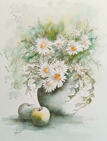 绘画 标题为“Vase de marguerite 2” 由Marie-Charlotte Houpeurt-Chauffeté, 原创艺术品, 水彩