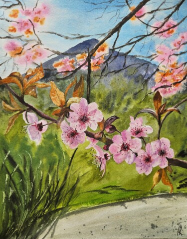 Ζωγραφική με τίτλο "Spring in the mount…" από Natalia Kuznetsova, Αυθεντικά έργα τέχνης, Ακουαρέλα