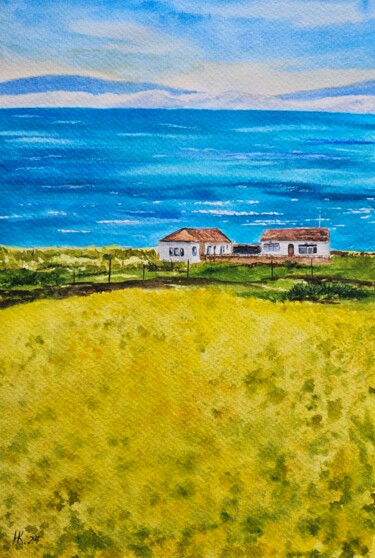 Peinture intitulée "Rapeseed fields" par Natalia Kuznetsova, Œuvre d'art originale, Aquarelle