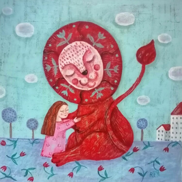Peinture intitulée "My lion" par Elena Razina, Œuvre d'art originale, Acrylique Monté sur Châssis en bois