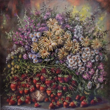 Painting titled "Яркое лето" by Tatiana Shmakova, Original Artwork, Oil Mounted on Wood Stretcher frame