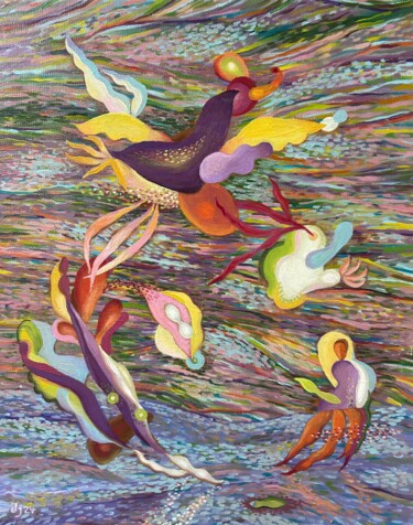 Evening Flight. Painting titled "Evening Flight." by Yuliya Pochynok (JJ Julia), Original Artwork, Oil Mounted on Wood Stretcher frame