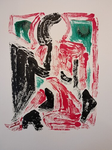 Printmaking titled "femme assise verte…" by Martin Jobert, Original Artwork, Monotype
