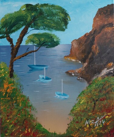 Peinture intitulée "Une crique varoise" par Pascal Koza, Œuvre d'art originale, Acrylique