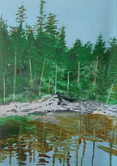 Schilderij getiteld "Берег Реки Вилюй, 2…" door Elena Zhuravel, Origineel Kunstwerk, Olie