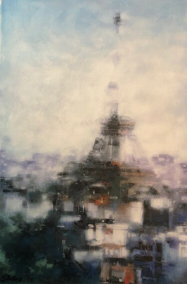绘画 标题为“Ethereal Eiffel” 由Svetlana Bellon, 原创艺术品, 丙烯 安装在木质担架架上