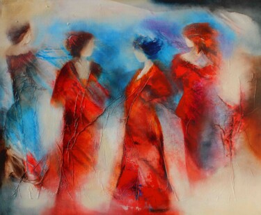 Schilderij getiteld "Rendez-Vous Ontm 07…" door Wil Lof, Origineel Kunstwerk, Acryl Gemonteerd op Frame voor houten brancard