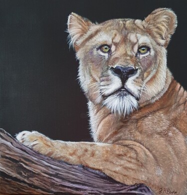 Peinture intitulée "Laya la lionne" par Josseline Haye-Bevin, Œuvre d'art originale, Acrylique Monté sur Châssis en bois