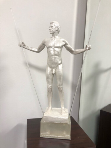 "Homme aux Flambeaux" (version nacrée) 雕塑 标题为“"Homme aux Flambeau…” 由Olivier Rose, 原创艺术品, 聚合物粘土