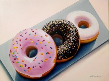 Donuts: Symphony of Taste and Aroma Peinture intitulée "Donuts: Symphony of…" par Olena Berest, Œuvre d'art originale, Huile Monté sur Châssis en bois
