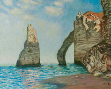 Study of The rocks at Etretat, by Claude Monet Painting titled "Study of The rocks…" by Livia Doina Stanciu, Original Artwork, Oil Mounted on Wood Stretcher frame