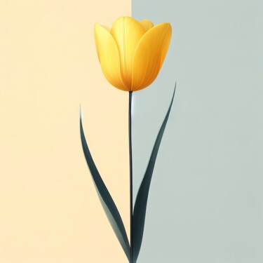 Minimalist poster of a yellow tulip in watercolor style #1 数字艺术 标题为“Minimalist poster o…” 由Albertbs, 原创艺术品, AI生成的图像