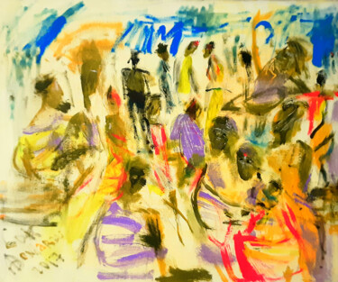 Painting titled "Main bazar" by Andrei Bondarau, Original Artwork, Oil Mounted on Wood Stretcher frame