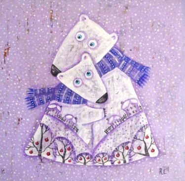 Peinture intitulée "Snow tenderness" par Elena Razina, Œuvre d'art originale, Acrylique Monté sur Châssis en bois