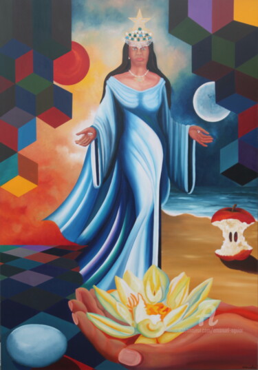 Schilderij getiteld "DEUSA DAS PROFUNDEZ…" door Emanuel Aguiar, Origineel Kunstwerk, Olie