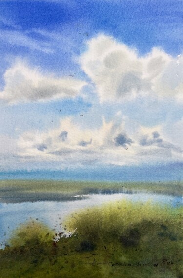 Clouds over the river #7 Pittura intitolato "Clouds over the riv…" da Eugenia Gorbacheva, Opera d'arte originale, Acquarello