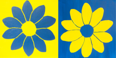 绘画 标题为“Two flowers in blue…” 由Irina Afonskaya, 原创艺术品, 丙烯 安装在木质担架架上