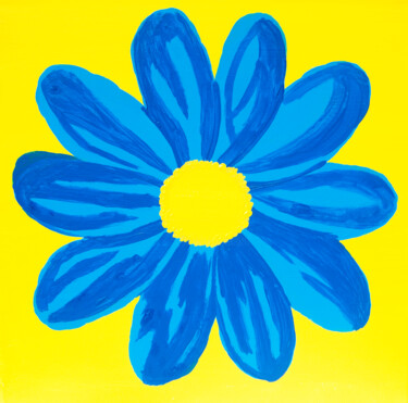 Blue flower on yellow 绘画 标题为“Blue flower on yell…” 由Irina Afonskaya, 原创艺术品, 丙烯 安装在木质担架架上
