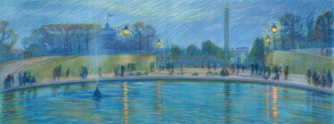 Paris #53 Jardin des Tuileries, Le bassin 31.10.2022 17h30 Ζωγραφική με τίτλο "Paris #53 Jardin de…" από Konoko, Αυθεντικά έργα τέχνης, Μολύβι