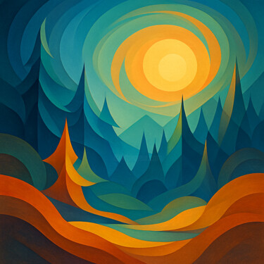 Arte digitale intitolato "Alba Simbiotica" da Giuseppe Cristadoro, Opera d'arte originale, Immagine generata dall'IA