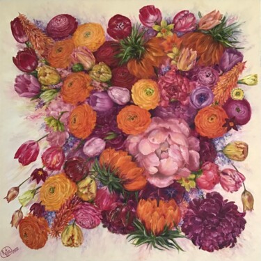Peinture intitulée "“Flower explosion”…" par Viktoriia Korniienko, Œuvre d'art originale, Huile Monté sur Châssis en bois