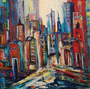 Ζωγραφική με τίτλο "PARIS/ NEW YORK/SHA…" από Nicole Sebille, Αυθεντικά έργα τέχνης, Ακρυλικό Τοποθετήθηκε στο Ξύλινο φορείο…