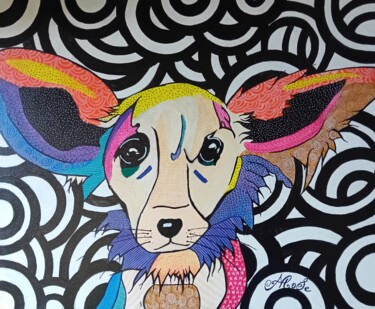 Schilderij getiteld "Le Curieux Canidé" door Mose, Origineel Kunstwerk, Acryl