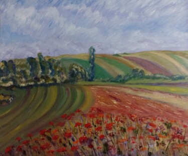 Peinture intitulée "Champs de coquelico…" par Genevieve Fraysse, Œuvre d'art originale, Huile