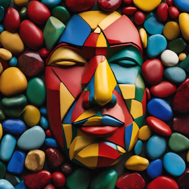 Geometric Elegance: A Cubist Face in Stone Digital Arts titled "Geometric Elegance:…" by Alberto Capitani, Original Artwork, AI generated image