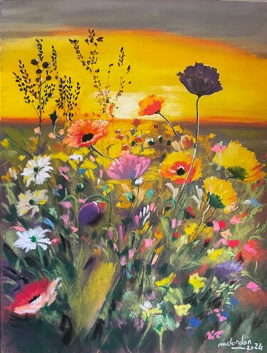 Le coucher de fleurs Pintura titulada "Le coucher de fleurs" por Marie-Christine London, Obra de arte original, Pastel