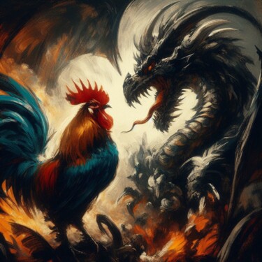 "Петух и Дракон" başlıklı Dijital Sanat Roma Boom tarafından, Orijinal sanat, AI tarafından oluşturulan görüntü