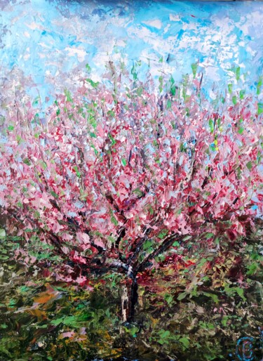 Ζωγραφική με τίτλο "sakura blossoms" από Svetlana Dushina, Αυθεντικά έργα τέχνης, Λάδι Τοποθετήθηκε στο Χαρτόνι
