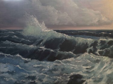 Painting titled "Les vagues du large" by Bernard Benoit, Original Artwork, Oil