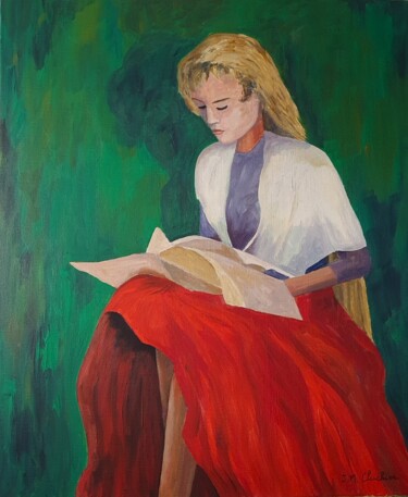 Peinture intitulée "La lecture" par Jean-Marie Cluchier, Œuvre d'art originale, Acrylique