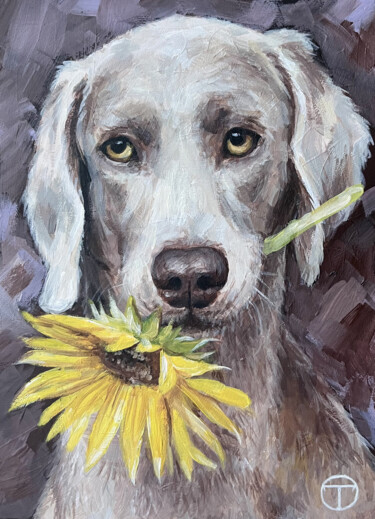Painting titled "Weimaraner 4" by Olia Tomkova, Original Artwork, Acrylic