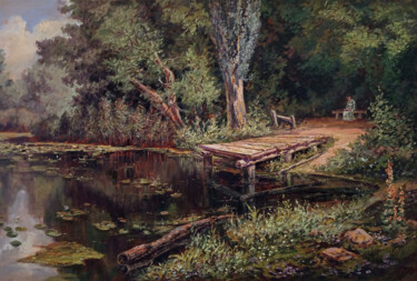 "Заросший пруд". The Pond. Pittura intitolato ""Заросший пруд". Th…" da Dmitry Lazarev, Opera d'arte originale, Olio