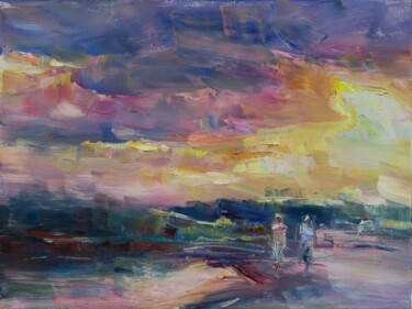 Painting titled "Post-saison VIII" by Marta Lipowska, Original Artwork, Oil Mounted on Wood Stretcher frame