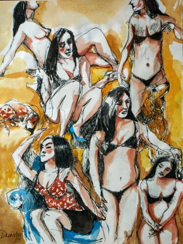 绘画 标题为“Femmes strictes” 由Decastro, 原创艺术品, 水彩