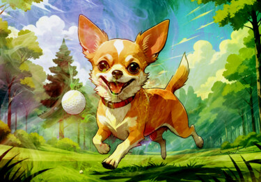 数字艺术 标题为“Dogs Love Golf 02” 由Miki De Goodaboom, 原创艺术品, 数字油画
