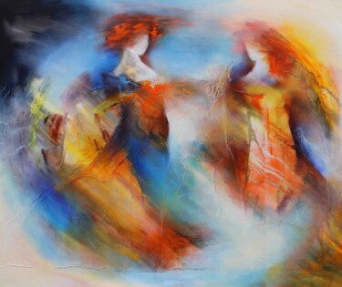 Schilderij getiteld "Rendez-Vous 19-03" door Wil Lof, Origineel Kunstwerk, Acryl Gemonteerd op Frame voor houten brancard
