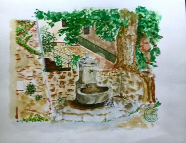 Peinture intitulée "La Fontaine an 22" par Jc C-S ' Art, Œuvre d'art originale, Aquarelle