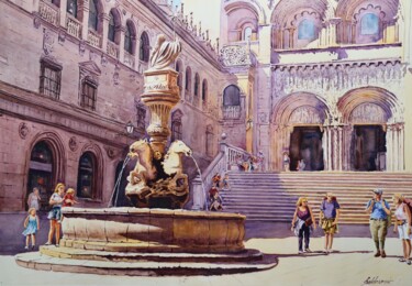 Schilderij getiteld "Plaza de Platerías" door Balderas, Origineel Kunstwerk, Aquarel