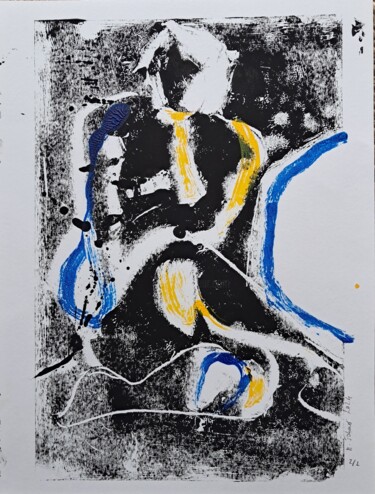 제목이 "Réflexion en jaune…"인 판화 Martin Jobert로, 원작, 단형
