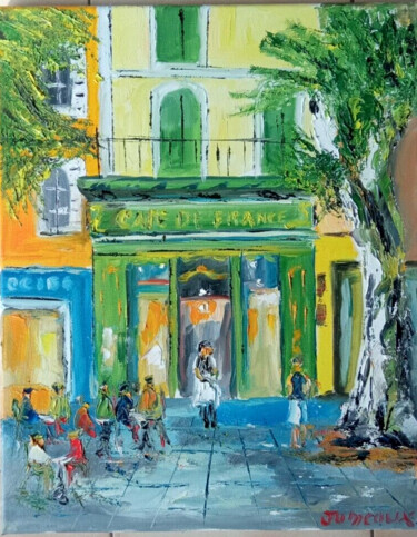 Painting titled "LE CAFE DE FRANCE I…" by Jean Pierre Jumeaux, Original Artwork, Oil Mounted on Wood Stretcher frame