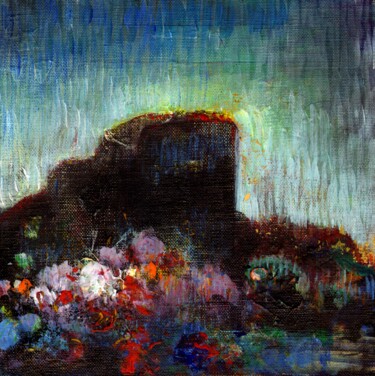 Peinture intitulée "Montagne, fleurs" par Dominique Leblanc, Œuvre d'art originale, Acrylique
