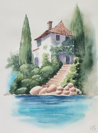 绘画 标题为“Beautiful house” 由Nataliya Gulina, 原创艺术品, 水彩
